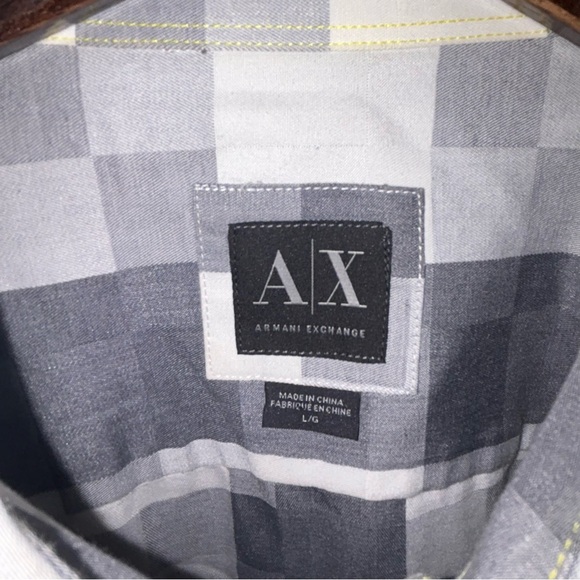 ARMANI EXCHANGE grey plaid button down mens Large - Picture 3 of 4